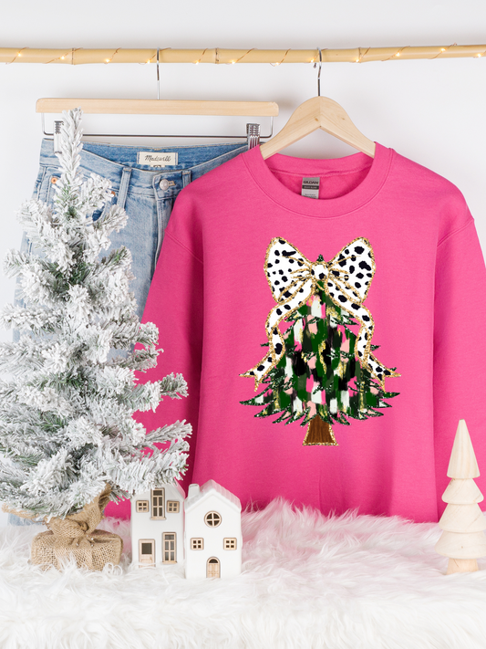 Pink Christmas Tree Crewneck Sweatshirt