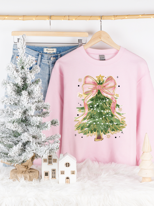 Pink Bow Christmas Tree Crewneck Sweatshirt