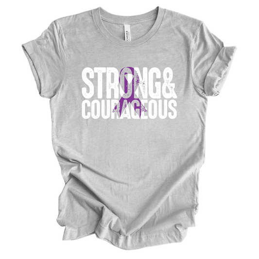 PRE-ORDER Strong & Courageous Cancer Awareness Short Sleeve T-Shirt - Gray