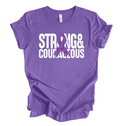 PRE-ORDER Strong & Courageous Cancer Awareness Short Sleeve T-Shirt - Purple