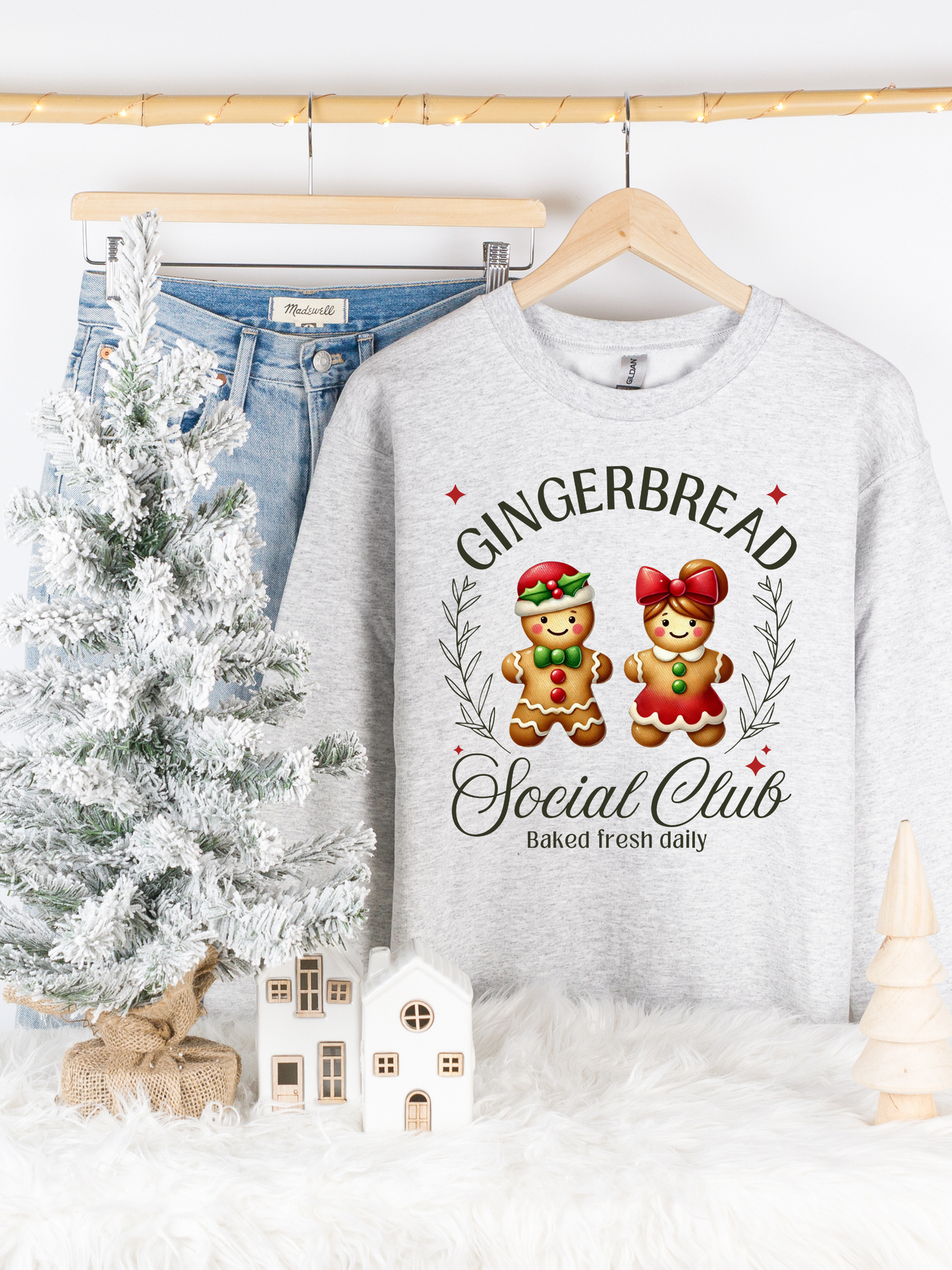 Kringle Krate Christmas Store Gingerbread Social Club Crewneck Sweatshirt - Gray