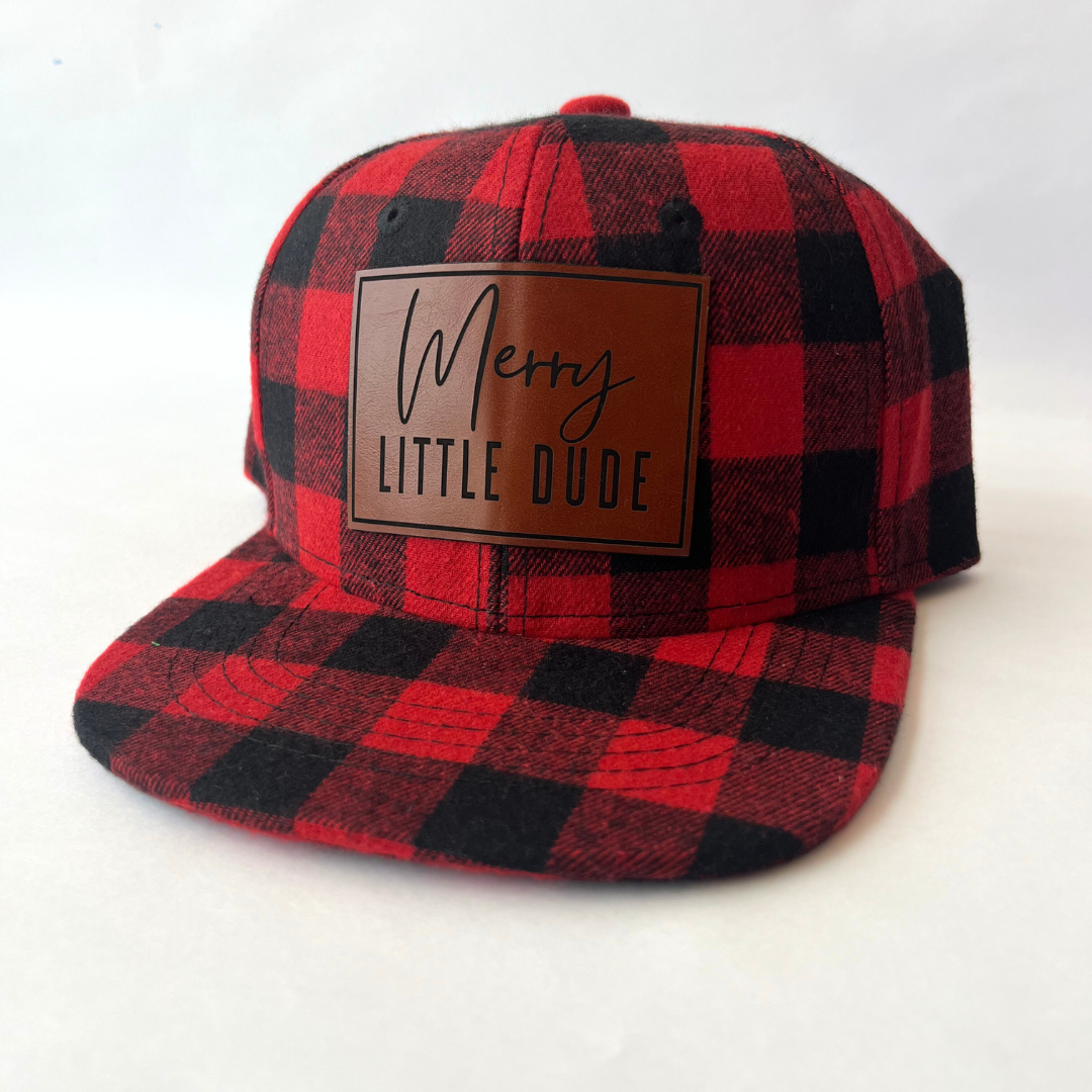 Kringle Krate Christmas Store "Merry Little Dude" Plaid Toddler Trucker Hat