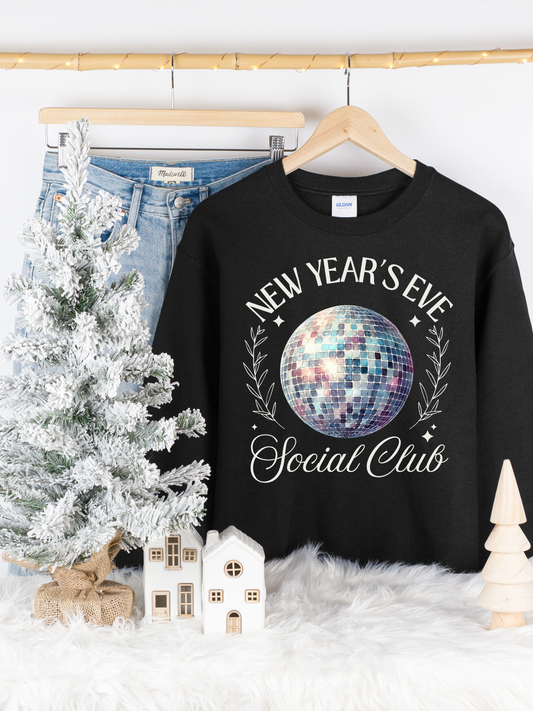 Kringle Krate Christmas Store New Year's Eve Social Club Crewneck Sweatshirt - Black