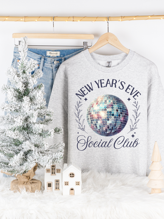 Kringle Krate Christmas Store New Year's Eve Social Club Crewneck Sweatshirt - Gray