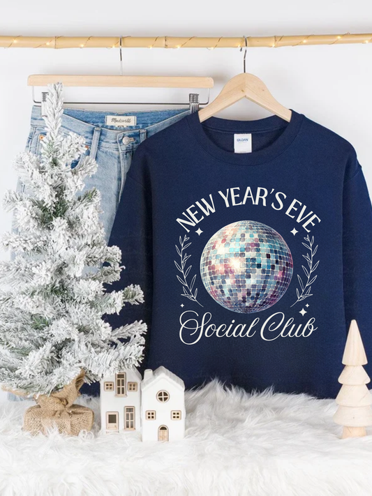 Kringle Krate Christmas Store New Year's Eve Social Club Crewneck Sweatshirt - Navy