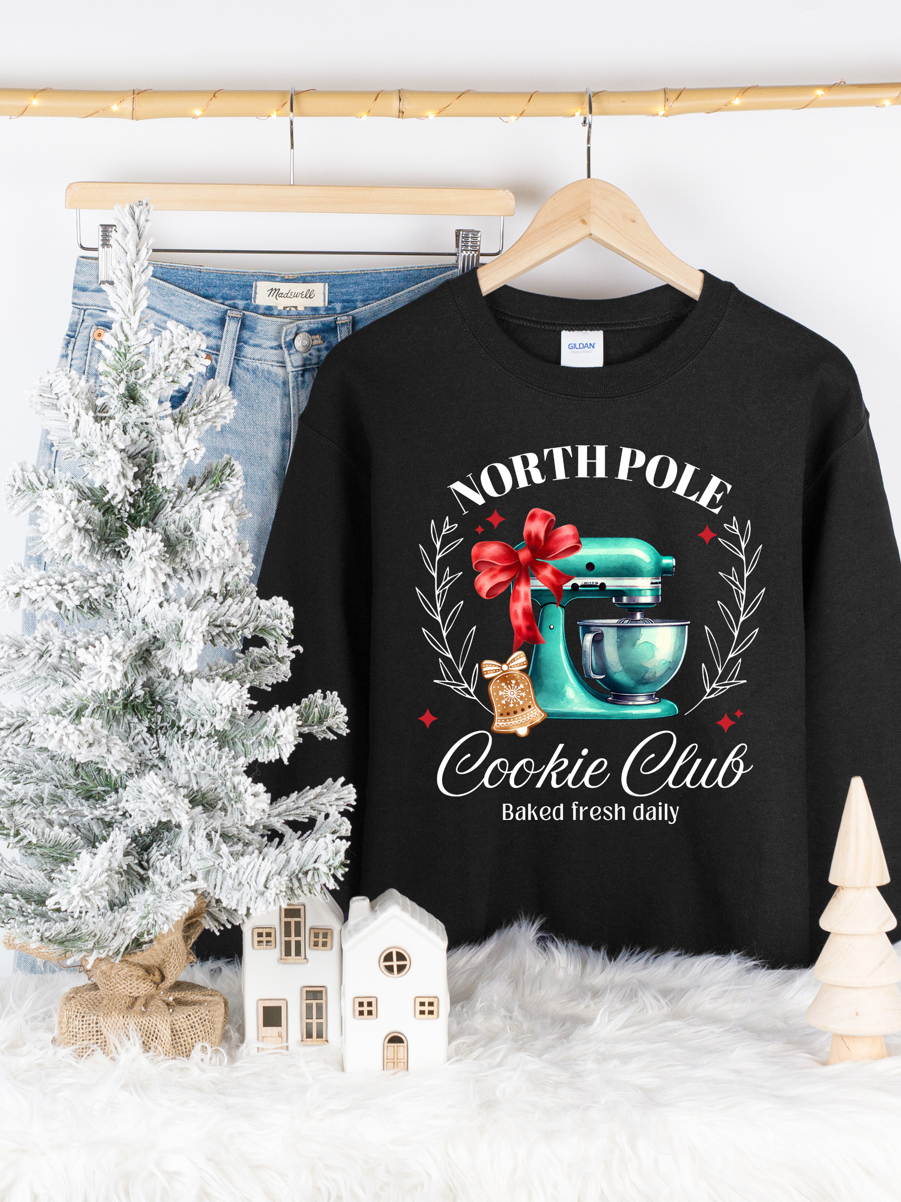 Kringle Krate Christmas Store North Pole Cookie Club Crewneck Sweatshirt - Black