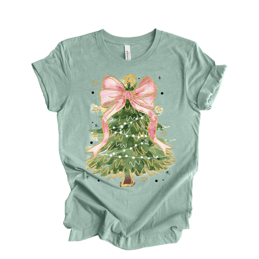 Kringle Krate Christmas Store Pink Bow Christmas Tree Graphic T-Shirt