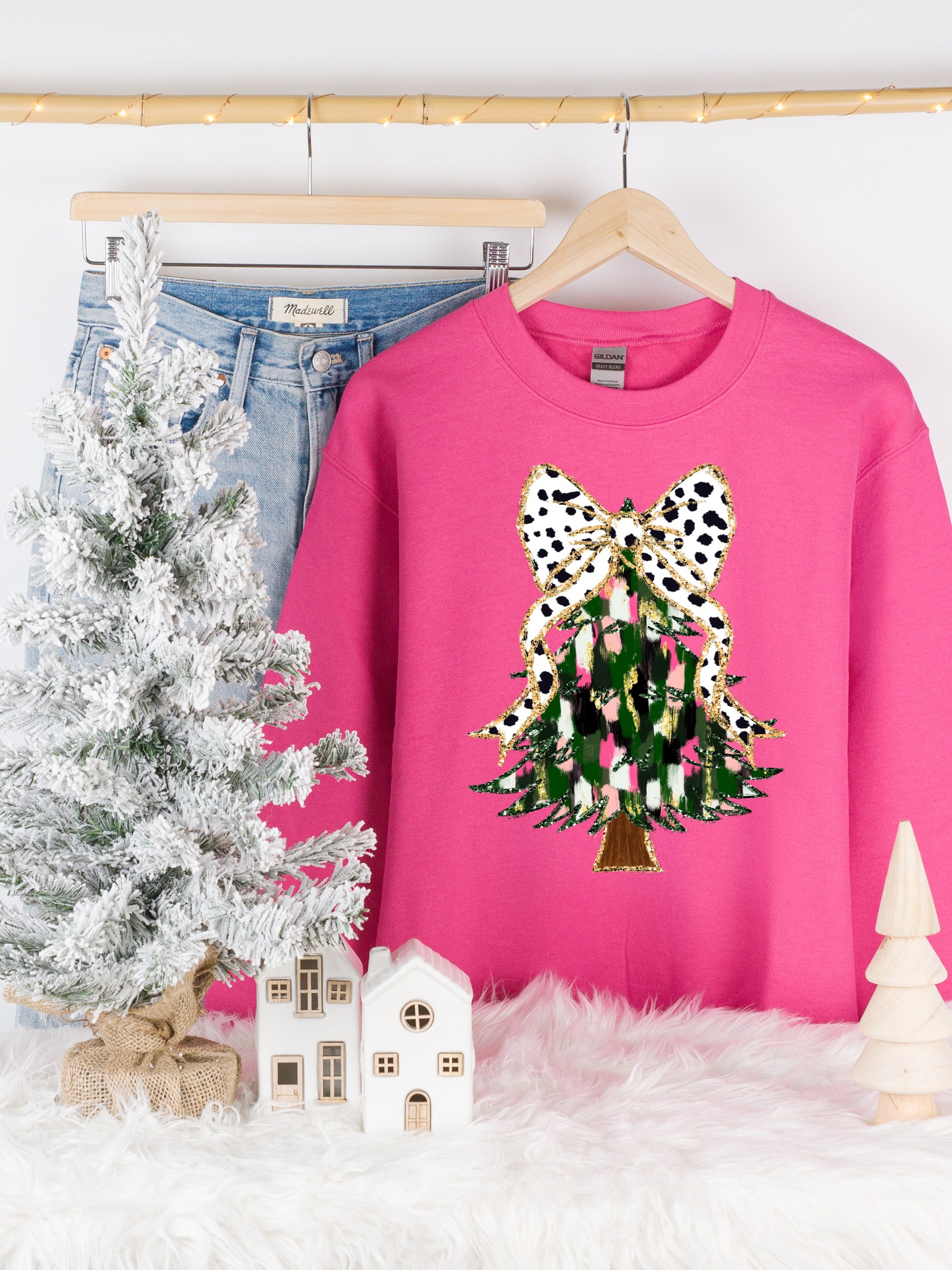 Kringle Krate Christmas Store Pink Christmas Tree Crewneck Sweatshirt