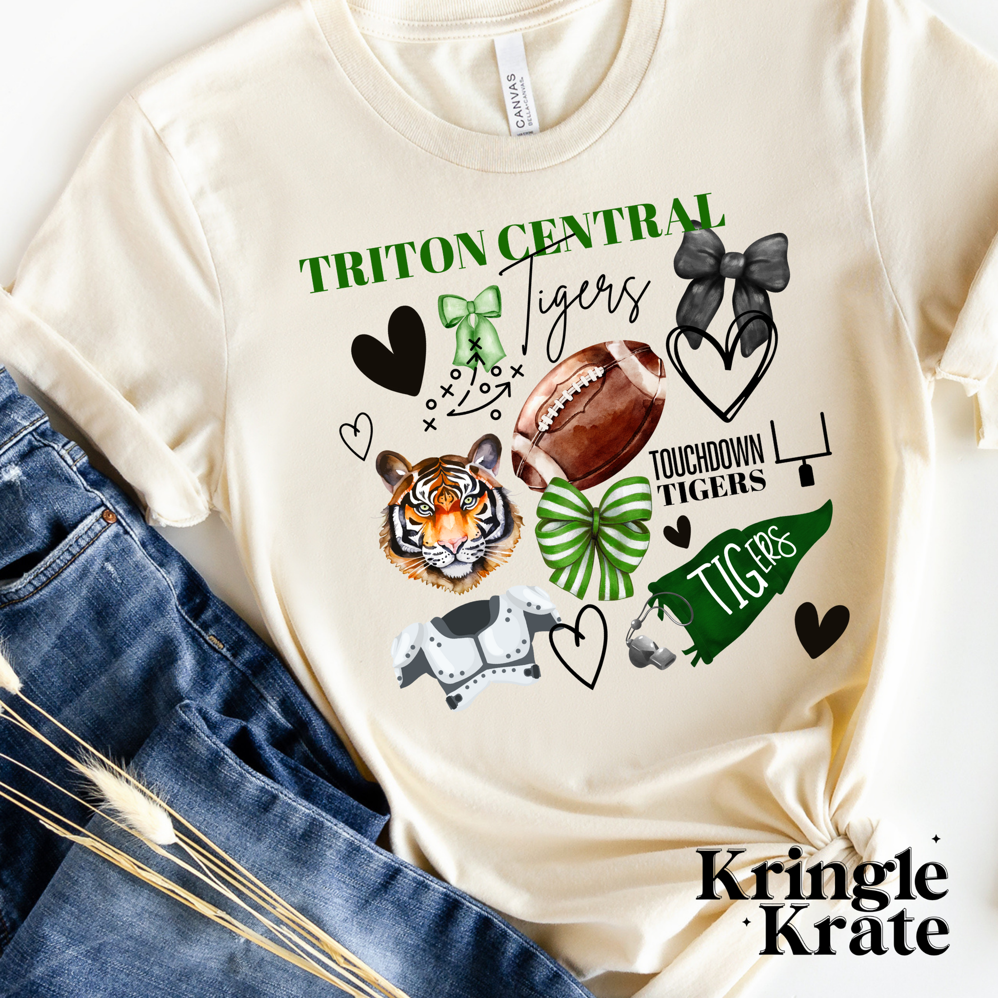 Kringle Krate Christmas Store Triton Central Tigers Football Spirit Graphic T-Shirt