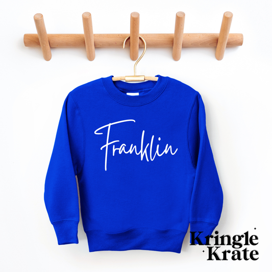 Kringle Krate Christmas Store Youth Puff Print Franklin Crewneck Sweatshirt